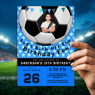 Sporty Photo Birthday Party Invitation | Soccer 招待状