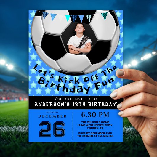 Sporty Photo Birthday Party Invitation | Soccer 招待状
