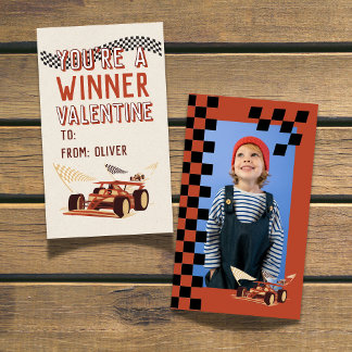 Sporty Race Car Valentine's Classroom Photo Card ノートカード