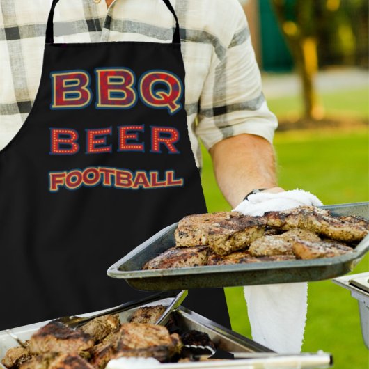 Sporty Red Blue Gold BBQ Beer Football | Black エプロン