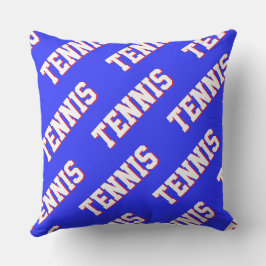 Sporty Retro White Red TENNIS Text On Royal Blue クッション