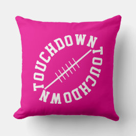 Sporty Slant Football TOUCHDOWN On Bright Pink クッション