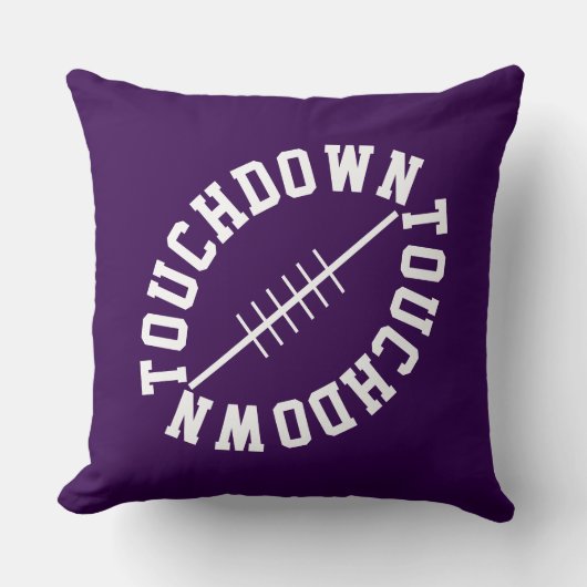 Sporty Slant Football TOUCHDOWN On Deep Purple クッション (正面)