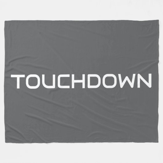 Sporty TOUCHDOWN Modern Text On Bold Deep Gray フリースブランケット (正面(横))