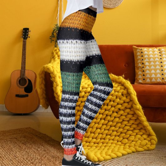 Sporty Women Striped Wool Texture Knitted Pattern  レギンス