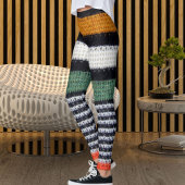 Sporty Women Striped Wool Texture Knitted Pattern  レギンス