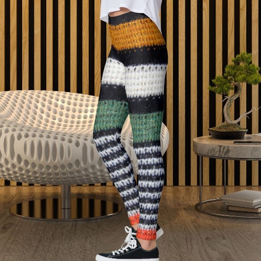 Sporty Women Striped Wool Texture Knitted Pattern  レギンス