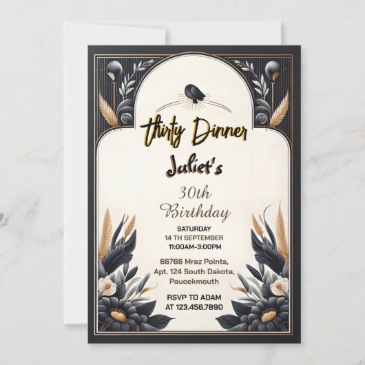 Spot Mens大人のディナーエレガント30歳の誕生日 招待状 (正面)