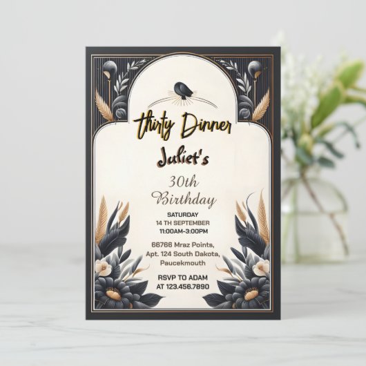 Spot Mens大人のディナーエレガント30歳の誕生日 招待状 (スタンド正面)