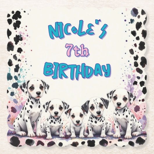 Spot-tacular Dalmatian Puppy Birthday Party ペーパーコースター (正面)