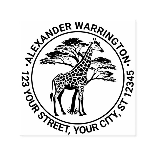 Spotted Giraffe by Tree #2 Name Address セルフインキングスタンプ (デザイン)