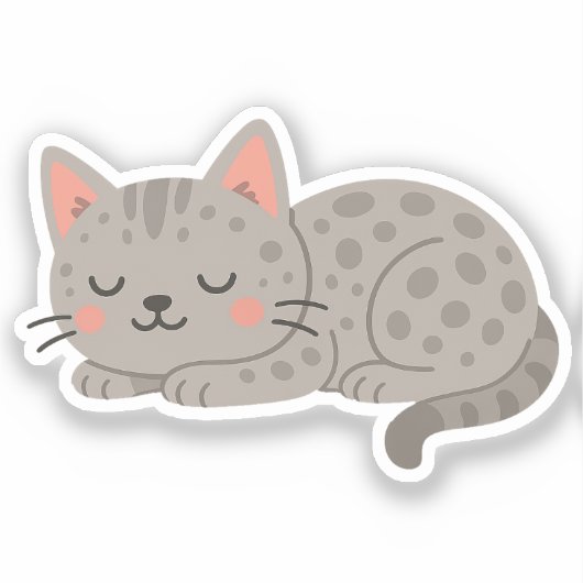 Spotted Gray Leopard Cat – Playful Cartoon シール (正面)
