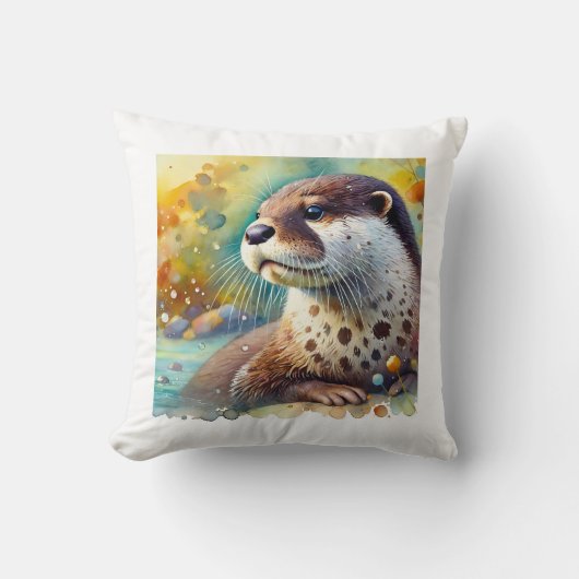 Spotted Neck Otter 230824AREF106 - Watercolor クッション (正面)