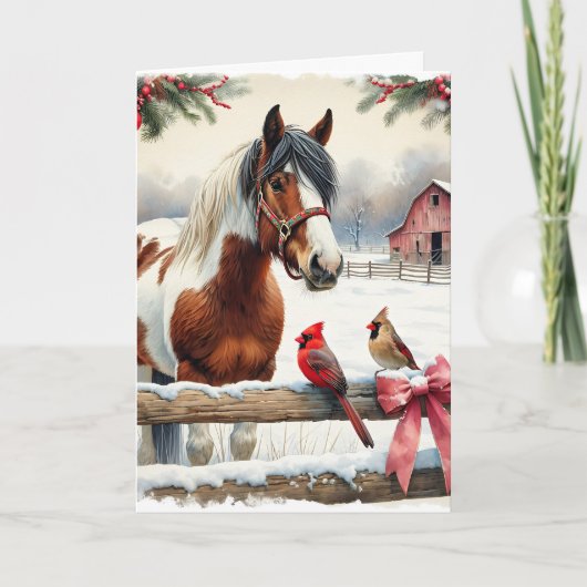 spotted Pinto Horse とカーディナルズのパーソナライズされた シーズンカード (正面)