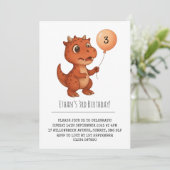 Spotted Red Dino with Peach Balloon Birthday 招待状 (スタンド正面)