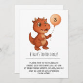 Spotted Red Dino with Peach Balloon Birthday 招待状 (正面/裏面)