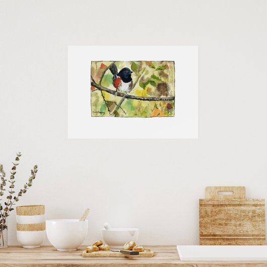 Spotted Towhee, bird image, wall art, decoration ポスター (キッチン)