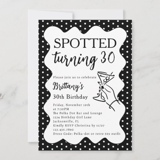 Spotted Turning 30 Polka Dot 30th Birthday Party 招待状 (正面)