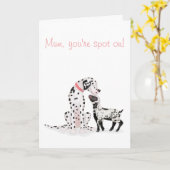 Spotty dalmation & lamb 'Mum, あなたはspot on'カード カード (黄色い花)