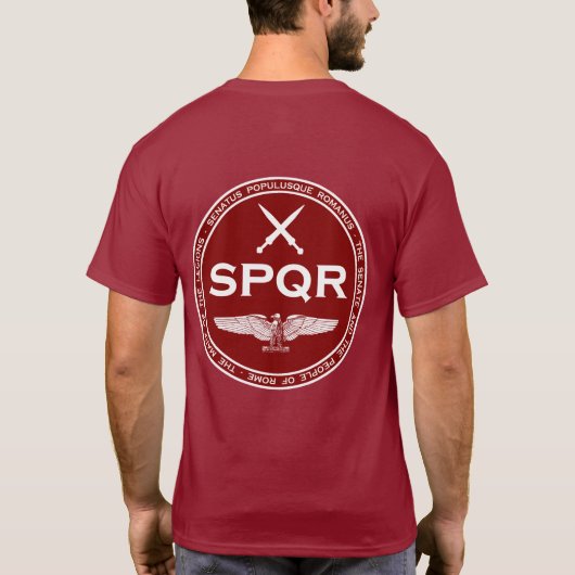 SPQRのローマ軍隊のあずき色及び白いシールのワイシャツ Tシャツ (裏面)