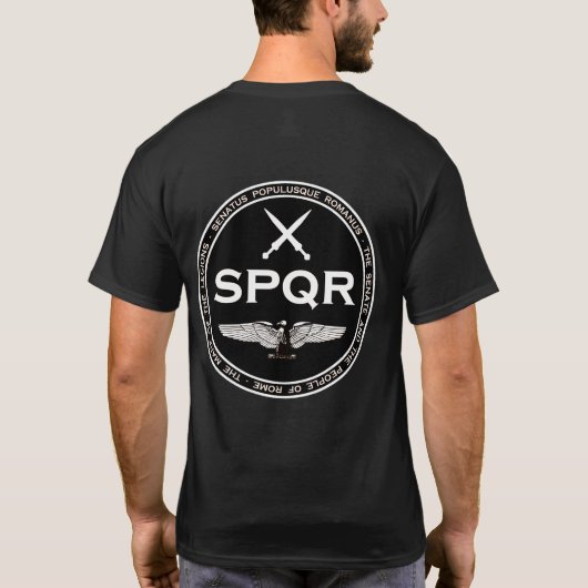 SPQRのローマ軍隊の黒く及び白いシールのワイシャツ Tシャツ (裏面)