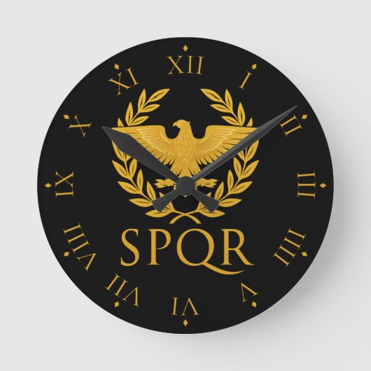 SPQR Roman Eagle Emblem – Golden Aquila & Laurel ラウンド壁時計 (正面)