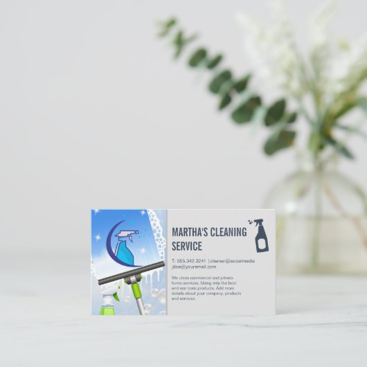 Spray Cleaning Logo | Window Squeegee Soap | Maid 名刺 (スタンド正面)