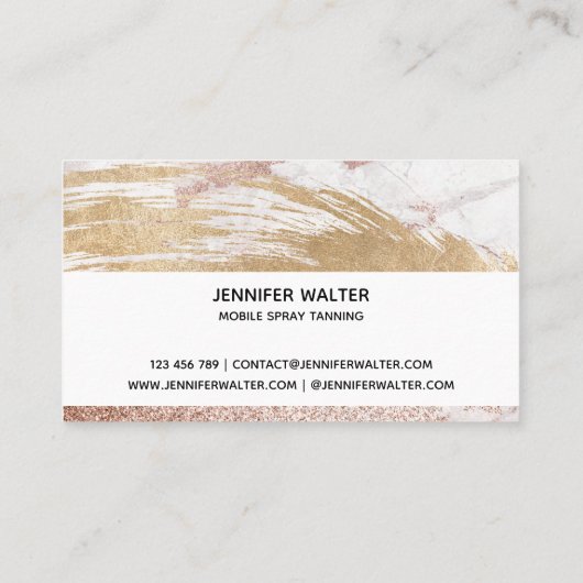 Spray tansスクリプト金ゴールドグリッターブラシストロークハート 名刺 (裏面)