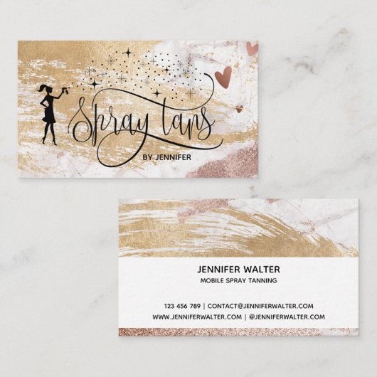 Spray tansスクリプト金ゴールドグリッターブラシストロークハート 名刺 (正面/裏面)