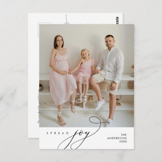 Spread Joy、家族写真、クリスマスグリーティング ポストカード (正面/裏面)