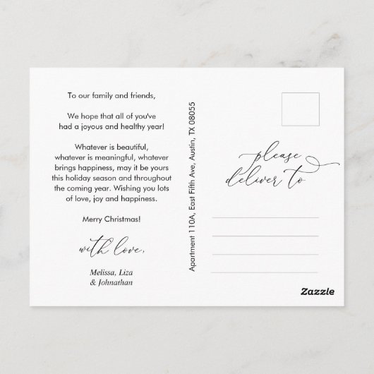 Spread Joy、家族写真、クリスマスグリーティング ポストカード (裏面)