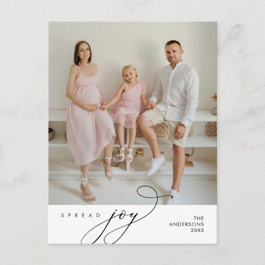 Spread Joy、家族写真、クリスマスグリーティング ポストカード (正面)