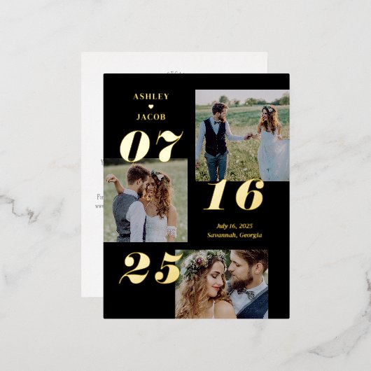 Spread Joy Foil日付はがきを保存 箔招待状ポストカード (正面/裏面)