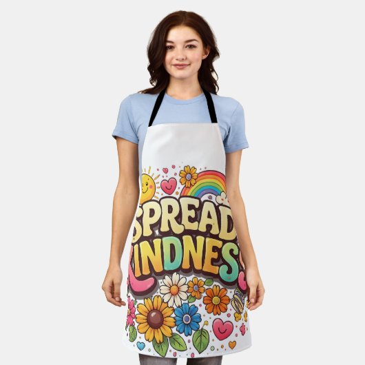 Spread Kindness – Cute Floral Rainbow  エプロン (着用した状態)