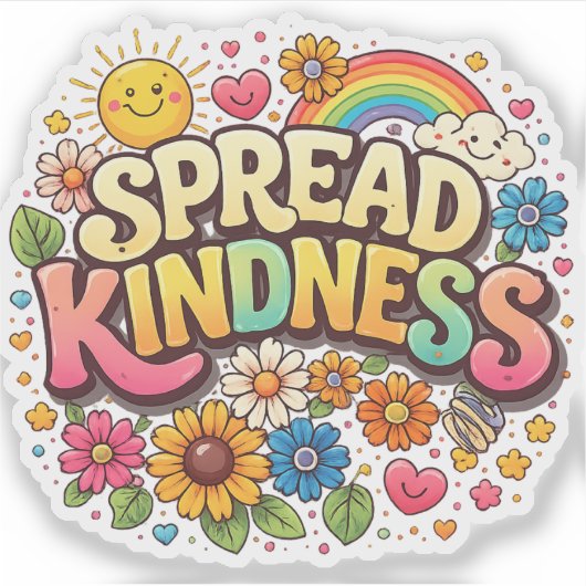 Spread Kindness – Cute Floral Rainbow  シール (正面)