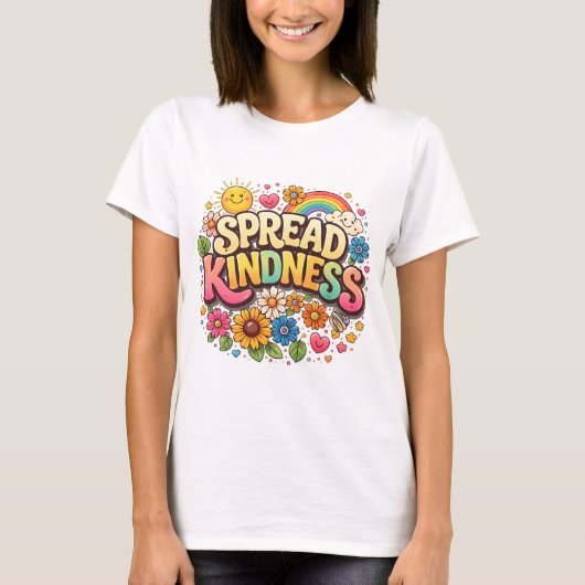 Spread Kindness – Cute Floral Rainbow  Tシャツ (正面)