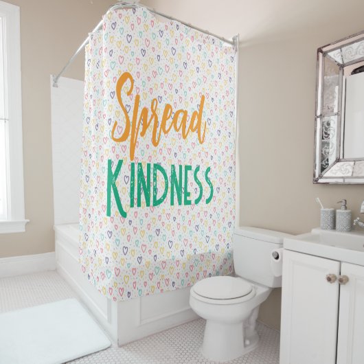 Spread Kindness Shower Curtain, Colorful Hearts シャワーカーテン (インサイチュ)