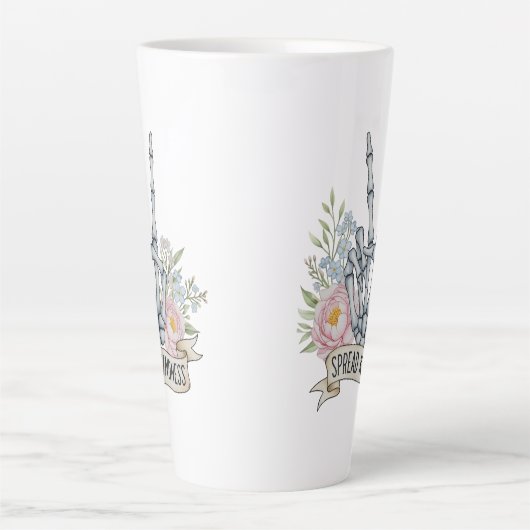 "Spread Kindness" Skeleton Peace Sign – Watercolor カフェラテマグ (正面)