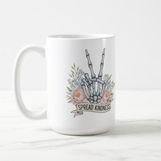 "Spread Kindness" Skeleton Peace Sign – Watercolor コーヒーマグカップ (左)