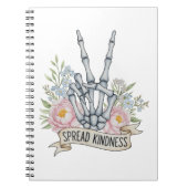 "Spread Kindness" Skeleton Peace Sign – Watercolor ノートブック (正面)