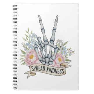 "Spread Kindness" Skeleton Peace Sign – Watercolor ノートブック