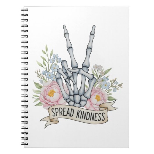 "Spread Kindness" Skeleton Peace Sign – Watercolor ノートブック (正面)