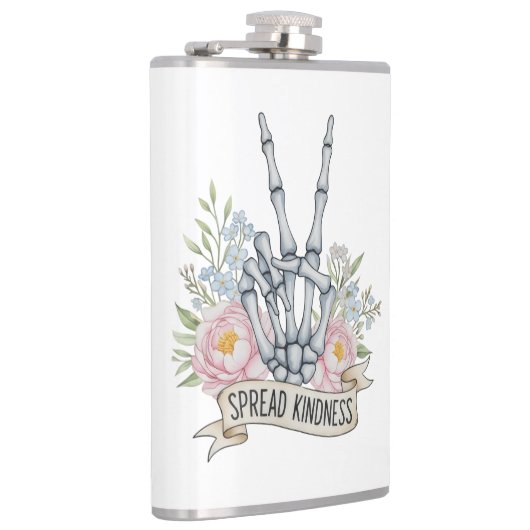 "Spread Kindness" Skeleton Peace Sign – Watercolor フラスク (右)