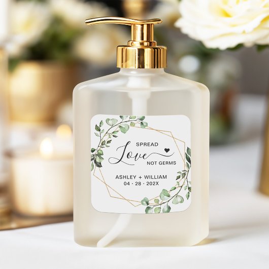 Spread Love Geometric Eucalyptus Wedding Sanitizer スクエアシール