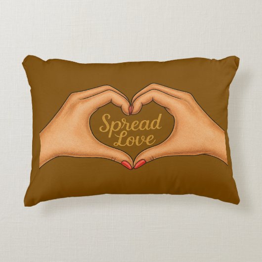 Spread Love Heart Hands Gold Quote –Throw Pillow アクセントクッション (正面)