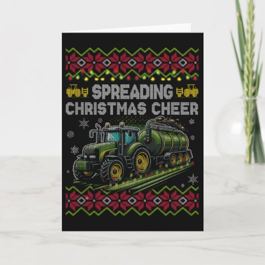 Spreading Christmas Cheer Farming Tractor Ugly Swe カード (正面)