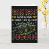 Spreading Christmas Cheer Farming Tractor Ugly Swe カード (黄色い花)