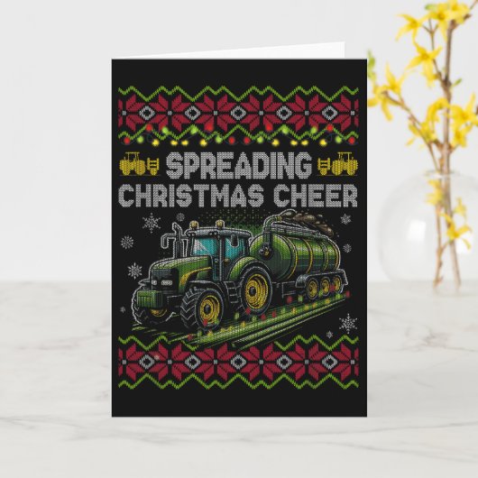 Spreading Christmas Cheer Farming Tractor Ugly Swe カード (黄色い花)