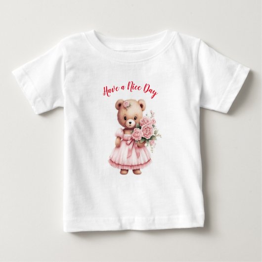 Spreading Smiles: Teddy Bear with Flowers T-Shirt ベビーTシャツ (正面)