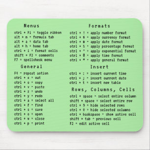 Spreadsheet officeキーボードショートカット緑 マウスパッド